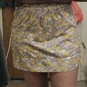Final Touch Yellow and Gray Floral Mini Skirt
